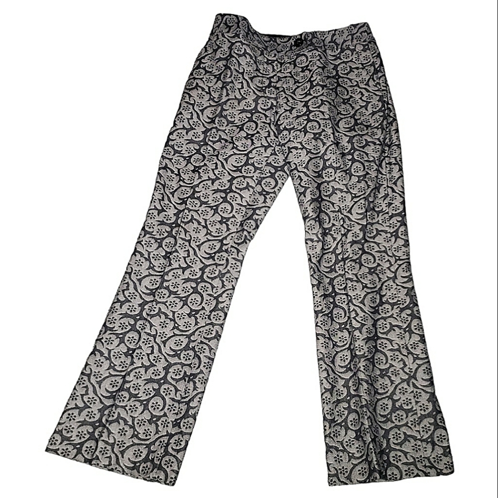 Etcetera Jacquard Trouser Sz 8 Straight Leg Pants Neutral Cotton Stretch Career